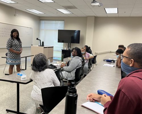 Deidre DeJear, guest speaker, talking with the 2022 summer session students.